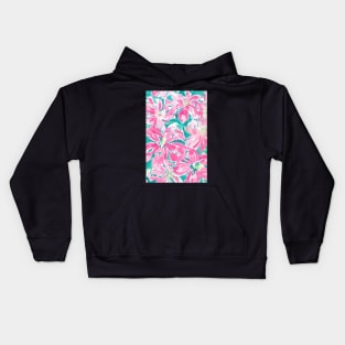 Lilly-Inspired Pink and Green Watercolor Floral Kids Hoodie